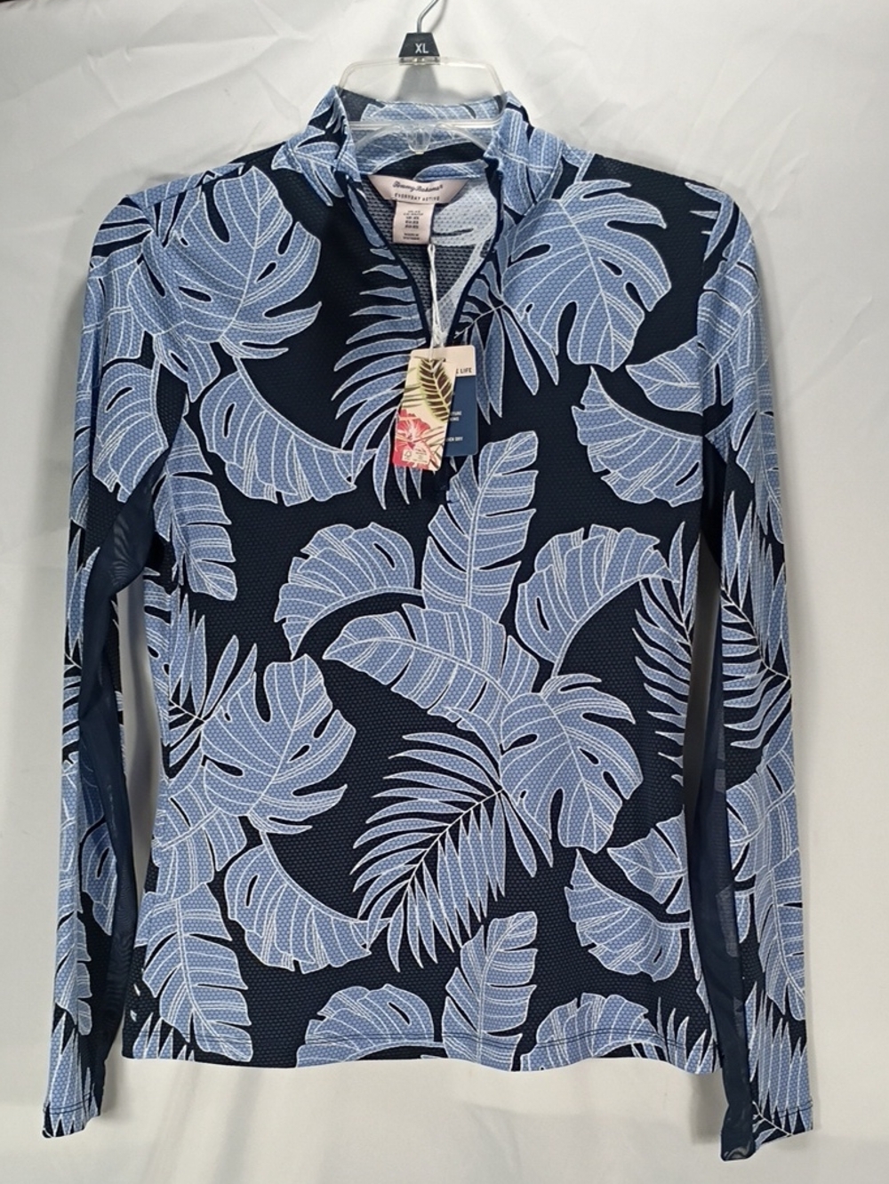 NWT Tommy Bahama Navy Long Sleeve Pullover Blue Tropical Leaf Print Size XS